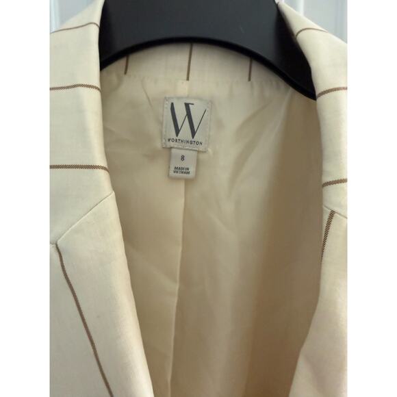 NWT Worthington Ivory Brown Striped 2-Button Blazer Jacket Women's Size 8 - Picture 3 of 5